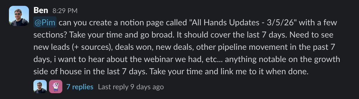 Ben asking Pim to update Notion